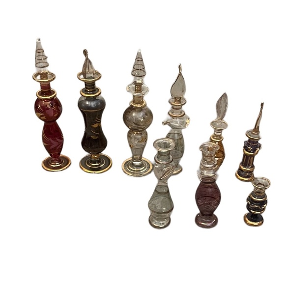Set of Nine Variety Vintage Egyptian Glass Perfume Bottles W/ 14 k Gold Trim NWO - Picture 2 of 5